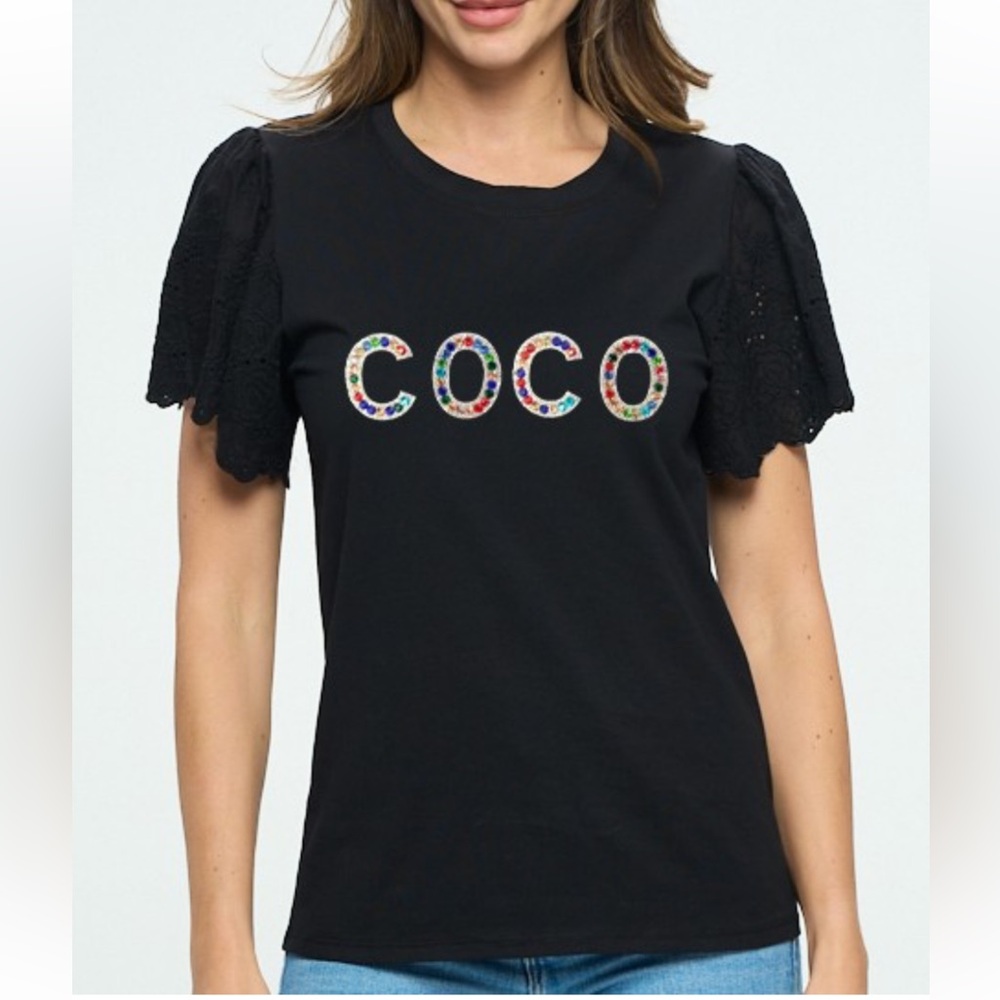 Chic Euro Graphic Tee with Detail Sleeves